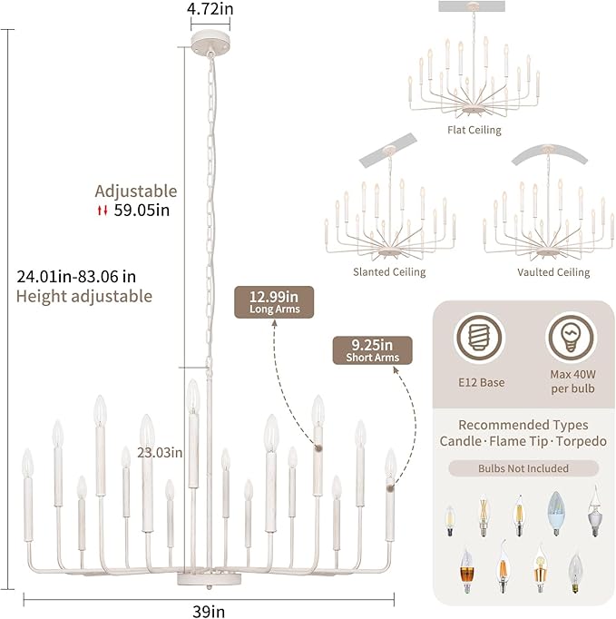 French Country Chandelier, 16 Light Farmhouse Chandeliers for Dining Room Lighting Fixtures Hanging, White Chandelier Light Fixture, Industrial Chandeliers for Living Room Kitchen Staircase Foyer
