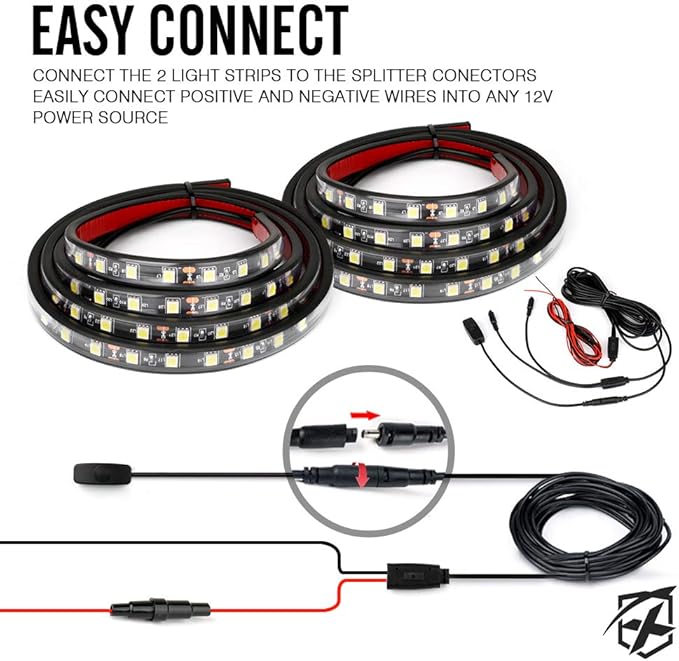 Xprite 60" Inch White LED Truck Bed Lights Strip Kit, Decoration Lighting Bar for Cargo Pickup Trucks Tonneau Cover Van SUV RV Boat, with On/Off Switch - 2PCS