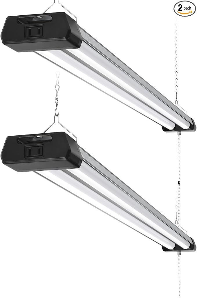 Barrina BS42a LED Shop Lights 4FT for Workshop, 42W 4800LM 5000K, 2 Packs | 4FT for Garage Warehouse, Hanging or Flush Mount, Linkable to 10, Hidden Wiring, with Pull Chain Switch, Frosted Cover