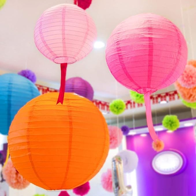 LURICO 16 Pcs Colorful Paper Lanterns (Multicolor,Size of 4”, 6”, 8”, 10”) - Chinese/Japanese Paper Hanging Decorations Ball Lanterns Lamps for Home Decor, Parties, and Weddings