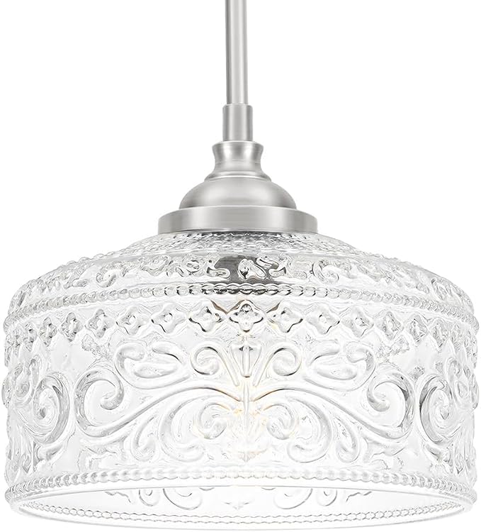 Modern Brushed Nickel Pendant Lights Kitchen Island, Bathroom Pendant Light with Clear Glass, Pendant Lighting over Island with Adjustable Rod, Farmhouse Hanging Light for Dining Room Hallway, E26