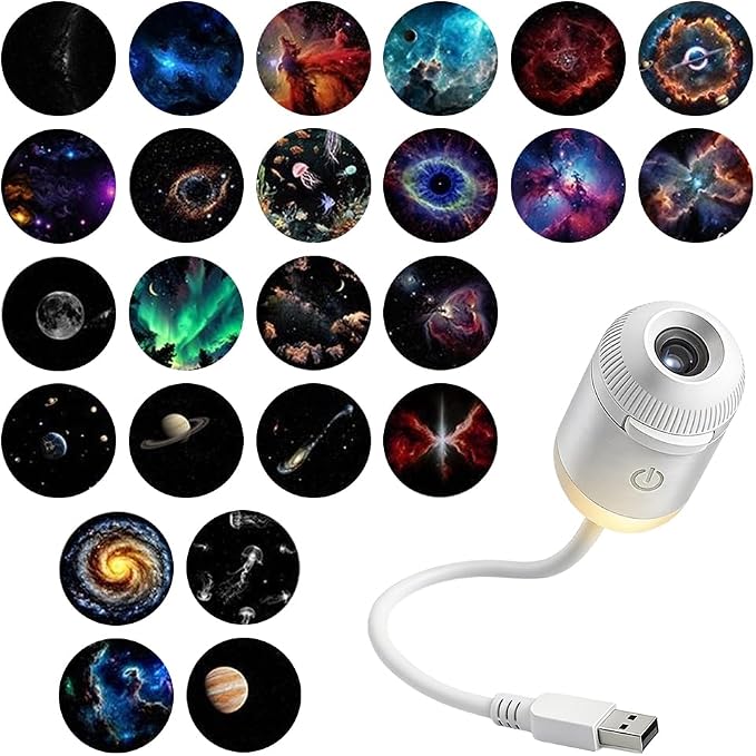 2-in-1 Galaxy Projector Night Light, New USB Star Projector with Adjustable Brightness, Mini Galaxy Light Projector for Bedroom Ceiling Wall Room Decor (24 Projection Films) (24 Projection Films)
