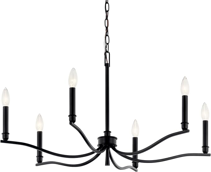 Kichler Malene 6-Light Chandelier, Updated Traditional Light in Black, Sloped Ceiling Compatible, for Foyer, Dining Room, Living Room or Bedroom (17.75" x 32"), 52695BK