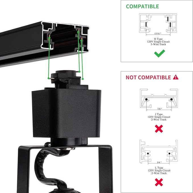 mirrea Bulb Replaceable LED Track Lighting Heads for Black H Type Rail Cylinder Ceiling Spotlight with 8W GU10 Bulb 90 CRI 3000K Warm White 38° Beam Angle Pack of 6