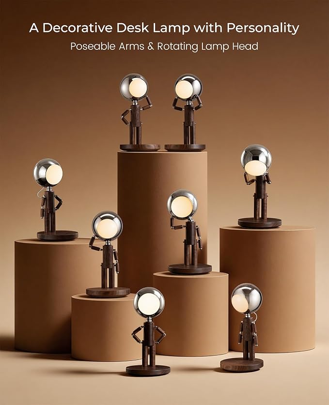 Cordless Table Lamp, Rechargeable Wooden Desk Lamp, Dimmable, Gift | Black Walnut, Touch Control, 3 Color Temperatures, Stepless Dimming, Home Decor, Gifts, Nightstand Robot Lamp