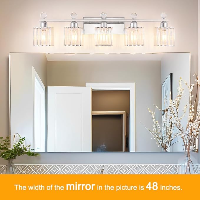 Bathroom Vanity Lights Over Mirror - Easy Installation with Clear Guide, 5-Light Shadow-Free Design, Chrome Crystal Finish - for Modern Home Bathroom Lighting Fixtures in DIY Projects