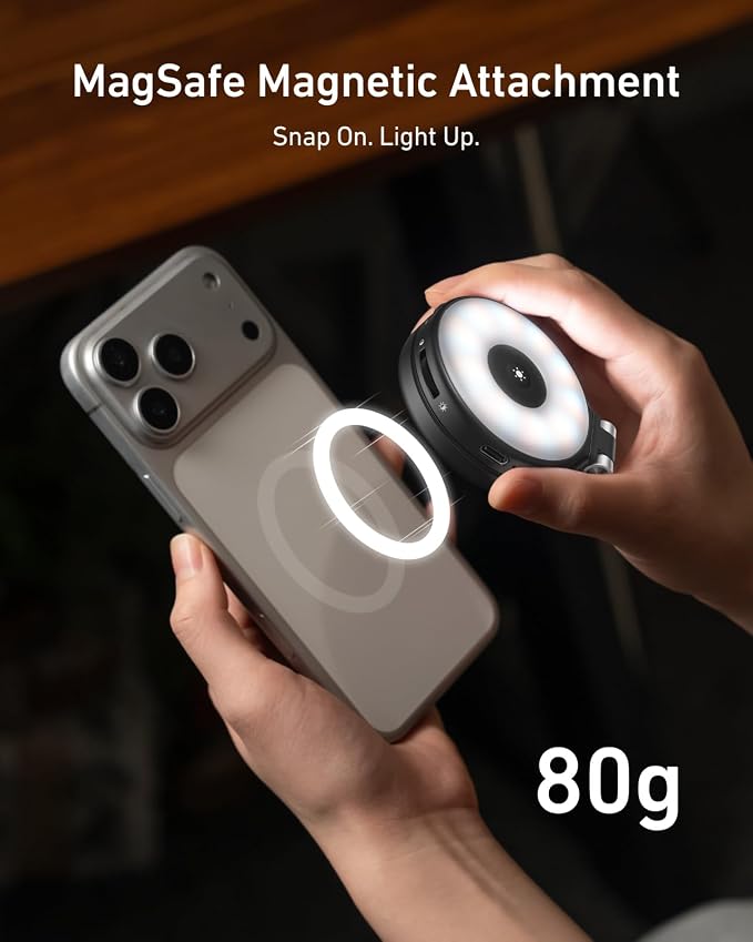 TELESIN Upgraded 4-in-1 Magnetic RGB Selfie Ring Light with Mirror & Phone Stand, Rechargeable Portable Clip On Fill Light for iPhone Samsung TikTok, Vlogging, Makeup, Photography, Streaming (Black)