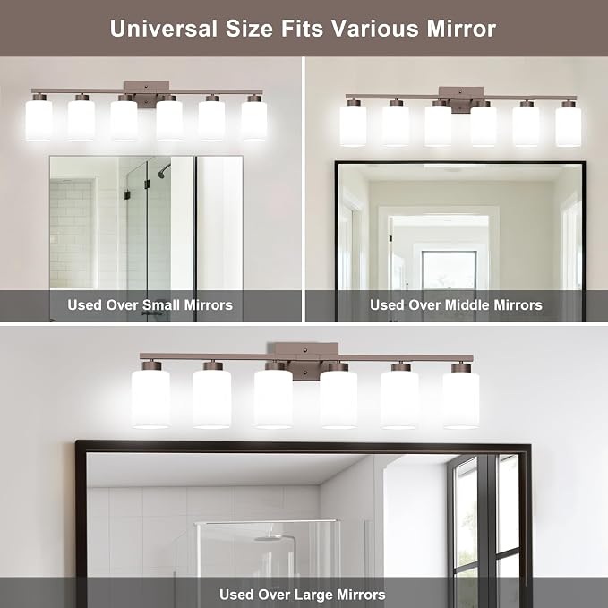 IZORRO Modern Bathroom Light Fixtures, 6 Light Oil-Rubbed Bronze Vanity Lights, Bathroom Lighting Fixtures Over Mirror with White Glass for Living Room Cabinet Bedroom