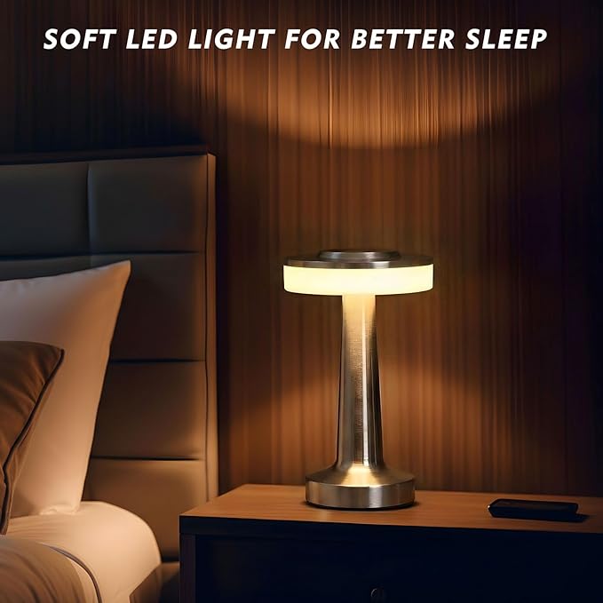 Riakrum 4 Pcs Silver LED Portable Cordless Table Lamp Bulk with Touch Sensor 3 Color Stepless Dimming Rechargeable Battery up to 15 Hours Cordless Table Light Wireless Lamp Wedding Home