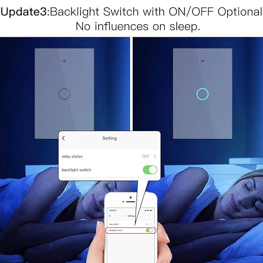 MoesGo WiFi RF433 Smart Touch Light Switch, No Neutral Wire, White 1 Gang | Single live wire design, 2.4GHz WiFi only, minimum load 5W, Smart Life Tuya app remote, works with Alexa and Google Home