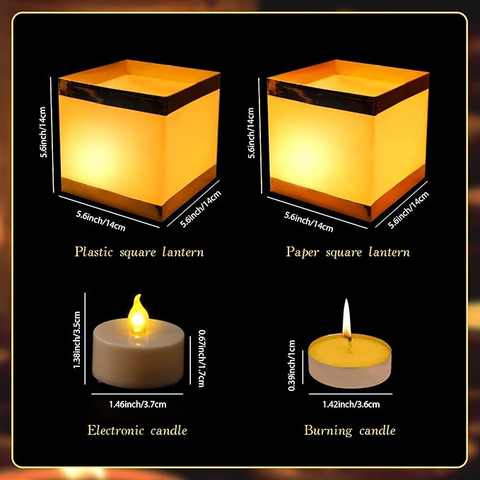 12Pack Reusable Floating Square Lanterns with LED Flameless Candles, Decorative Outdoor Table Lanterns for Weeding, Lawn, Pool, Wishing