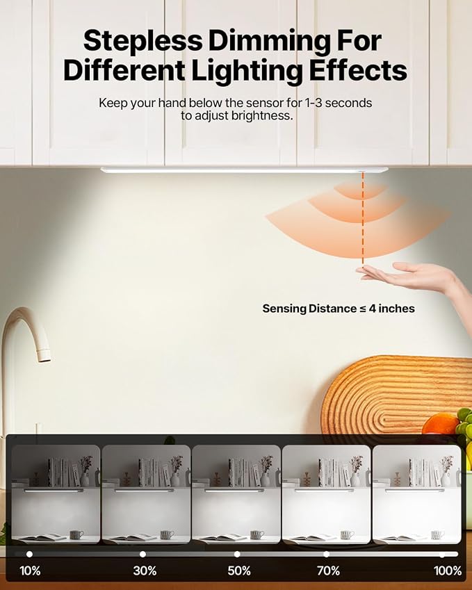 16 Inch Under Cabinet Light, Hand Wave Sensor 83 LED Indoor Cabinet Lighting, USB Rechargeable Cordless Closet Light, Stepless Dimming Under Counter Light for Kitchen, Shelves, Bedroom, 2 Pack