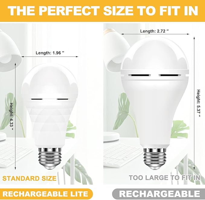 Neporal A19 Rechargeable Light Bulbs, Socket Rechageable Battery Backup for Power Outages, Emergenecy Light Bulbs for Power Failure, Hurricane, Led Bulb 60 Watt Equiv., (Daylight-6 PK)