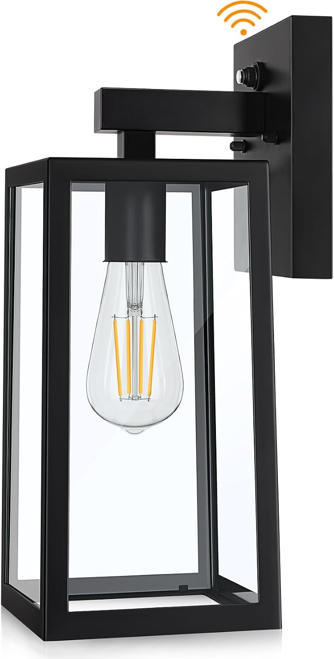 SHINE HAI Dusk to Dawn Sensor Outdoor Wall Sconce, Extra Large Exterior Lantern Fixture with E26 Base, Wall Mount Waterproof Lamp for Porch, Doorway