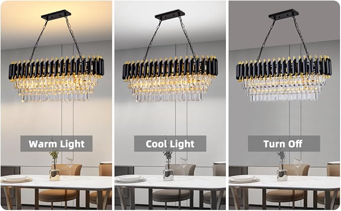 Modern Crystal Chandeliers for Dining Room Black and Gold Luxury Chandelier Living Room 10-Light Pendant Light Fixture Oval Contemporary Ceiling Hanging Light for Kitchen Dining Room