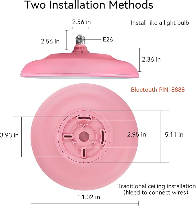 Pink Waterproof LED Flush Mount Ceiling Light Fixture,with Bluetooth Speaker,11 Inch,18 watt,Dimmable Music Lamp,RGB Color Changing Light with Remote Control,for Bathroom,Shower,Bedroom