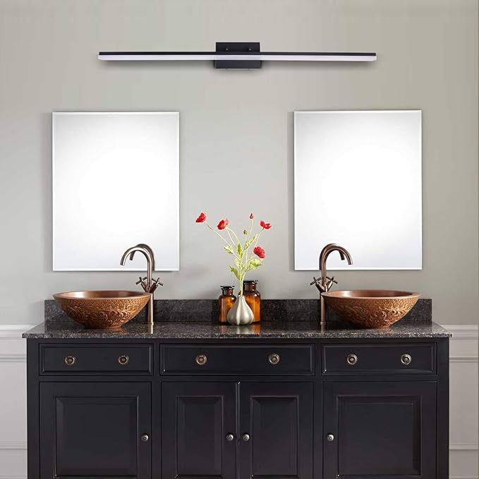 mirrea 48in Modern LED Vanity Light for Bathroom Lighting Dimmable 46w Black Painted (Warm White 3000K)