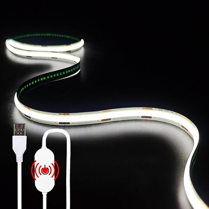 USB LED Light Strip, 6000K White COB LED Strip Lights, 3.3FT TV Lights Flexible Small Led Lights with Touch Switch Controller White 5V LED Strip Light for TV Backlight Bedroom