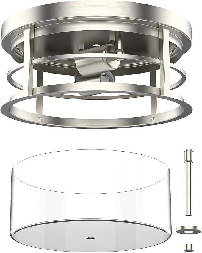 EAPUDUN Flush Mount Ceiling Light, 12inch 2-Light Modern Close to Ceiling Light Fixture, Brushed Nickel Finish with Clear Glass Shade for Hallway Entryway Bedroom Porch FMA1412-BNK