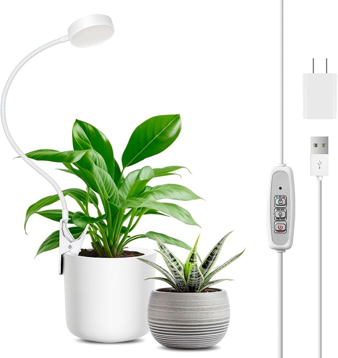 LORDEM Small Pot Clip Grow Light, Full Spectrum LED Plant Grow Lamp for Indoor Growing, Auto On/Off Timer 4/8/12H, Plant Light with 4 Dimmable Brightness Levels, Ideal for Small Indoor Plants, 1 Pack