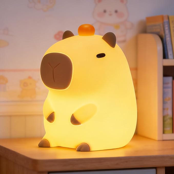FAMIDUO Capybara Silicone Night Light, Dimmable Squishy Lamp, 20-Min Timer | BPA-Free Soft Silicone, Nursery & Kids Room Decor,Touch Bedside Light College Dorm, Cute Capibara Gift for Girls Boys Baby