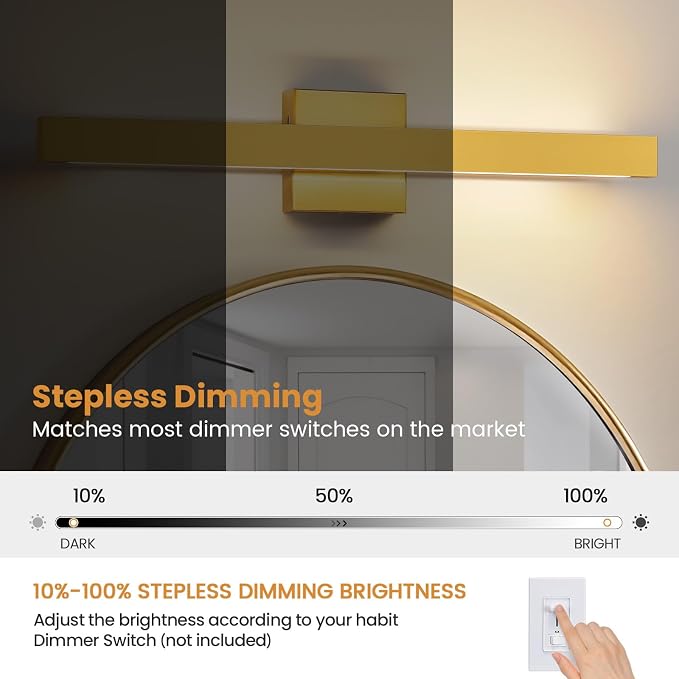 Gold Bathroom Vanity Light - 24 Inch 20W Dimmable 5CCT LED Bathroom Light Fixtures Over Mirror, Modern Vanity Light Bar for Bathroom Mirror Cabinets Bedroom