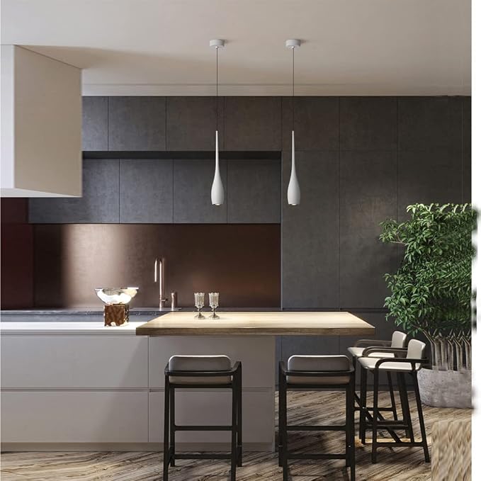 White Pendant Light for Kitchen Island, LED Dimmable Pendant Light fixtures, Small Modern Industrial Hanging Pendant Light for Over Sink, Bar, Dining Room, Bedside