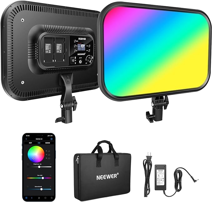 NEEWER 18.3" RGB LED Video Light Panel with APP Control, 360°Full Color, 1 Pack 60W Dimmable 2500K~8500K RGB LED Panel CRI/TLCI 97+ with 17 Special Scenes Effect for Game YouTube Zoom Photography
