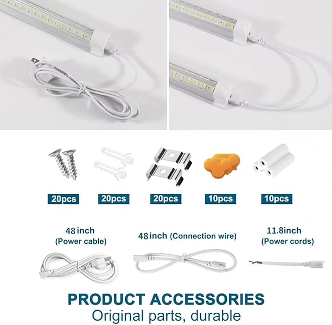 Led Shop Lights 4FT 50W 6500K 7000LM Clear White,Shop Light 4FT 110V Linkable Integrated V-Shape for Shop Garage,Warehouse,Workbench and Workshop Commercial Bay Lighting(10-Pack)