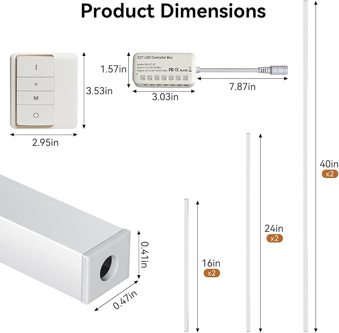LED Recessed Wall Lighting Kit for Wall Panels CCT COB Strip Lights with Remote Controller, 6pcs Adhesive Wall Strip Lights, Dimmable 3000K-6000K for Wood Slat, Acoustic Panels, Kitchen, Stairs