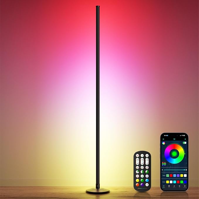 Corner Floor Lamp, Smart RGB LED Corner Lamp with Music Sync and 16M+ DIY Colors, Remote & App Control, Color Changing Ambient Lighting, Floor Lamps for Living Room, Bedroom and Party