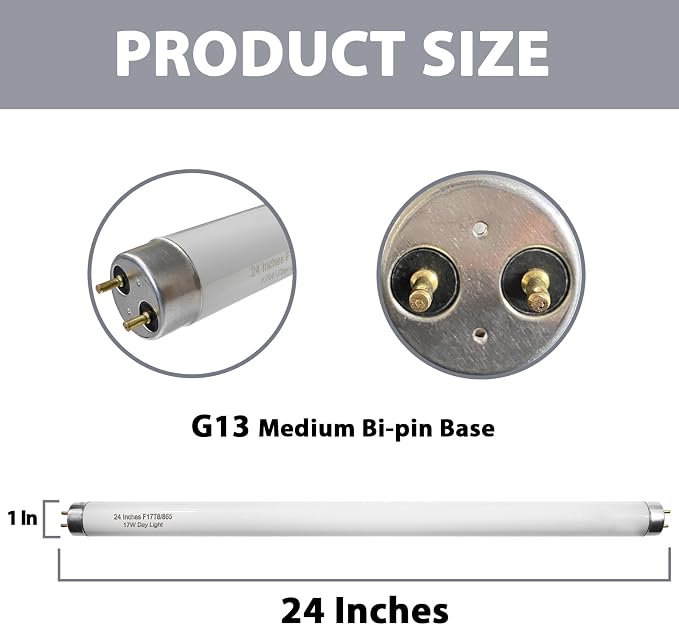 Konideke 24 Inch F17T8/865 Fluorescent Bulb Daylight 6500K, 17 Watt T8 Light Bulb, 2 Foot Fluorescent Light Bulb, 1460 lumens, G13 Medium Bi-Pin Cap 8 Pack