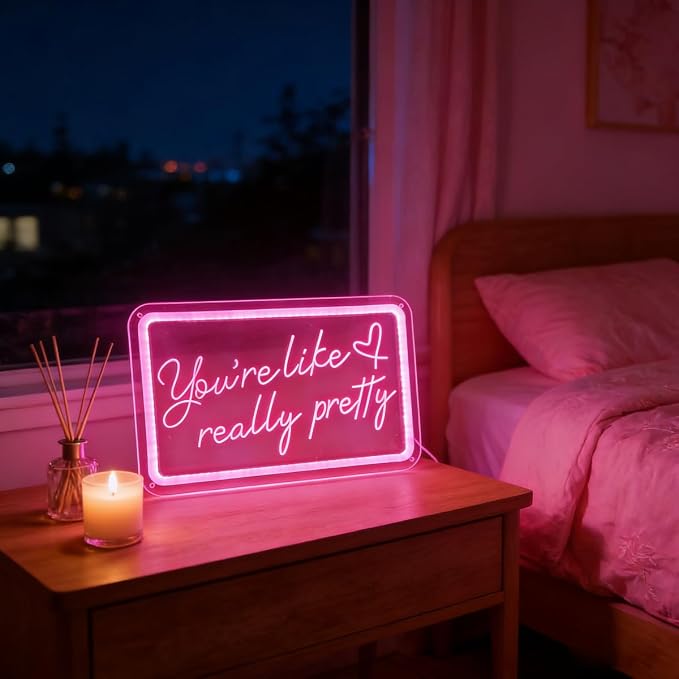 Your like really pretty neon sign 15 * 9 inch for pink room decor,neon signs with dimmer and USB for teen girl room decor