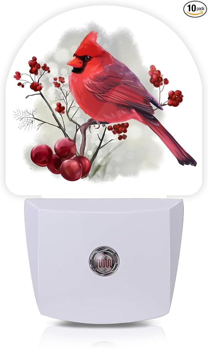 Bird Cardinal Night Lights Plug into Wall for Girls Boys Room,Night Light LED Lamp Dusk to Dawn Sensor Round Lamp for Bedroom Bathroom Hallway Home Wall Decor (Bird Cardinal)