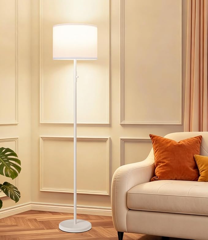 Floor Lamp Simple Design with Shade, Standing Lamps for Living Room Bedroom Office Dining Room Kitchen-White