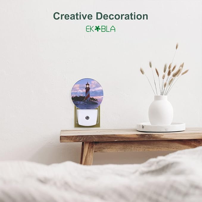 EKOBLA Lighthouse Night Light, Coastal Sunset Seaside Night Lights Plug Into Wall with Dusk to Dawn Sensor for Men Women