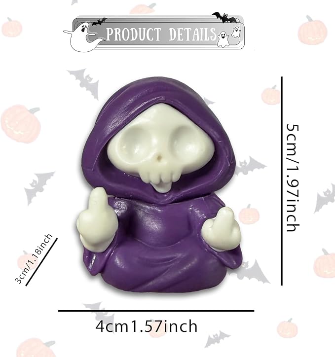 Halloween Skull Figurine Spooky & Cute Ghost Statue Halloween Ghost Statues, Cute Mini Middle Finger Skeleton Sculpture for Holiday Desk Office Table Ornaments Decoration