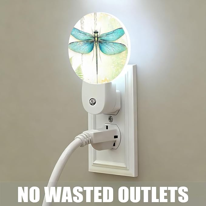 Plug-in Mystical Dragonfly Night Light Blue-Green Wings Nightlight with Dusk to Dawn Sensor, Auto On/Off 0.5W Energy-Saving LED Lighting for Men Women Boys Girls Gift