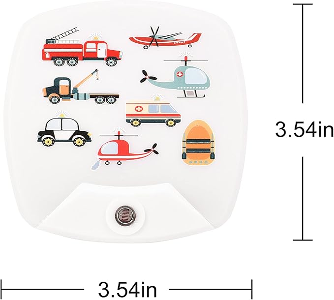 2 Pack - Cartoon Car and Aircraft LED Plug-in Night Light for Kids - Wall Lamp Take Good Care Children Sleep Light Sensor Auto Controlled Nightlights for Baby Nursing