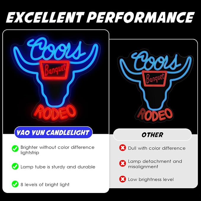 Western Cowboy Beer LED Neon Sign Dimmable USB 12.6"x12.2" Man Cave Decor | Western Rodeo Neon Light with 9 Brightness Adjustments, Cow Skull Bull Decor for Pub Club, Christmas Birthday Party Gift