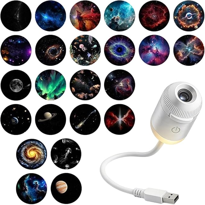 2-in-1 Galaxy Projector Night Light, USB Star Projector with Adjustable Brightness, Mini Galaxy Light Projector for Bedroom Ceiling Wall Room Decor