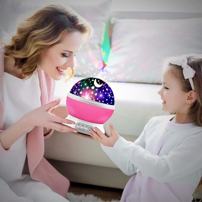 Star Projector Night Lights for Kids - Fun Gifts for 1-4-6-14 Year Old Girls Night Light Projector Rotating Star Sky Moon Light Projector for Kids Bedroom Decor -Pink