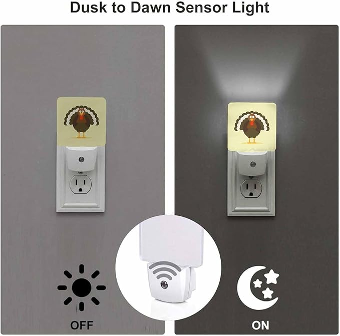 LED Night Light Plug into Wall with Dusk to Dawn Light Sensor White Energy Efficient Turkey Cartoon Green Nightlight for Bedroom Bathroom Hallway Living Room Kitchen