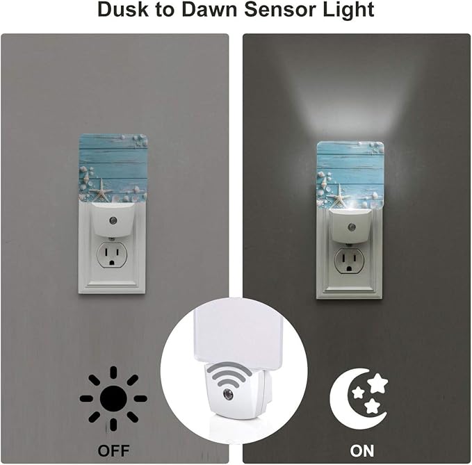 Seashell Night Light Plug-in LED Lamp Set of 2, Dusk to Dawn Auto Sensor Summer Beach Board Nightlights 2 Pack