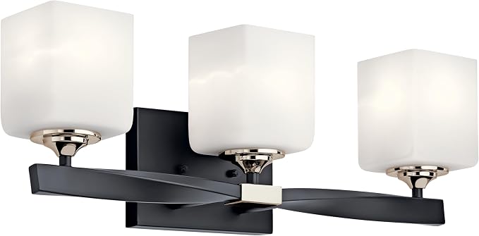 Kichler Marette 3-Light Bathroom Vanity Light, Black | Modern transitional vanity light with satin etched cased opal glass (22.75" x 8"), 55002BK