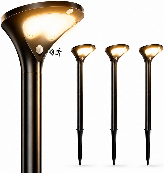Garpar 400LM Solar Pathway Lights with Motion Sensor, Tempered Glass Panel | 26 LEDs, 3 Modes, Waterproof, 1500mAh Battery, Larger Solar Panel, 3 Height Options for Garden Yard Walkway Driveway Path