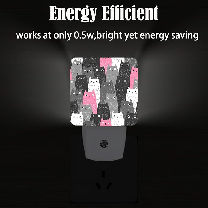 Gray Cartoon Cat Night Light,Plug-in Night Lights with Dusk-to-Dawn Sensor for Stairway,Hallway,Bedroom Sleep Friendly Ideal for Women/Girls/Boys Gift,0.5w