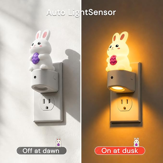 L LOHAS LED Night Light for Kids,Dusk to Dawn Sensor,3D Cute Rabbit | Kids Night Light,Night Lights,RGB+Soft White 3000K,Bunny Night Light,Birthday Gift Nightlight for Kids, Room Decor