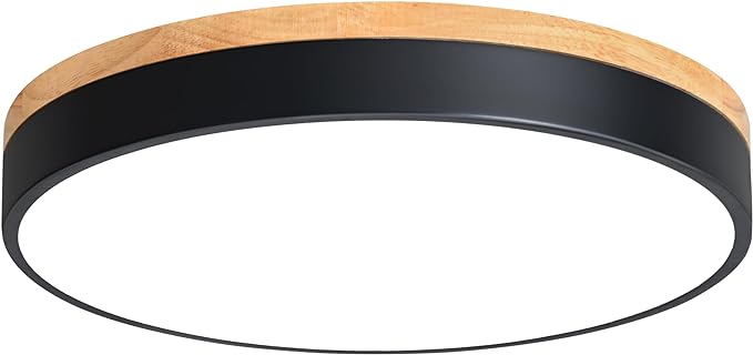 Yiisem Dimmable Wood LED Flush Mount Ceiling Light, Black, 15.8 in | 5CCT 2700K-6000K Modern Close to Ceiling Lighting Fixtures, Round Ceiling Lamp for Living Room, Bedroom, Laundry Room