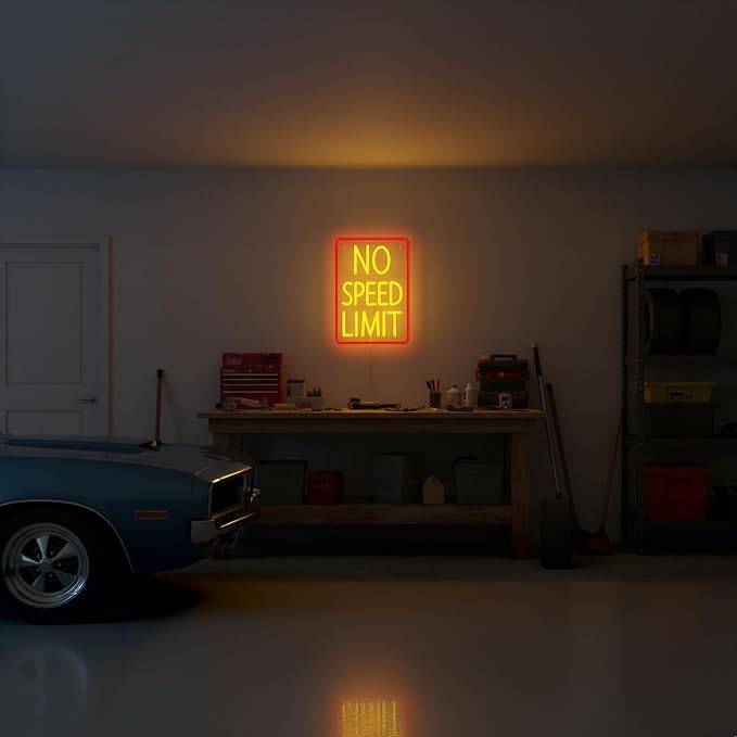 No Speed Limit Neon Sign, LED No Speed Limit Sign Light for Garage Decor | Dimmable No Speed Limit Racing Neon Sign for Car Enthusiasts Garage Decor Man Cave Workshop Bar Auto Shop Gift for Car Lovers